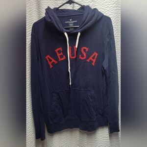 American Eagle Outfitters Navy and Red AEUSA Hoodie
